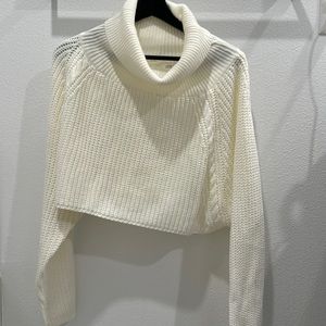 12th tribe crop white cable knit sweater